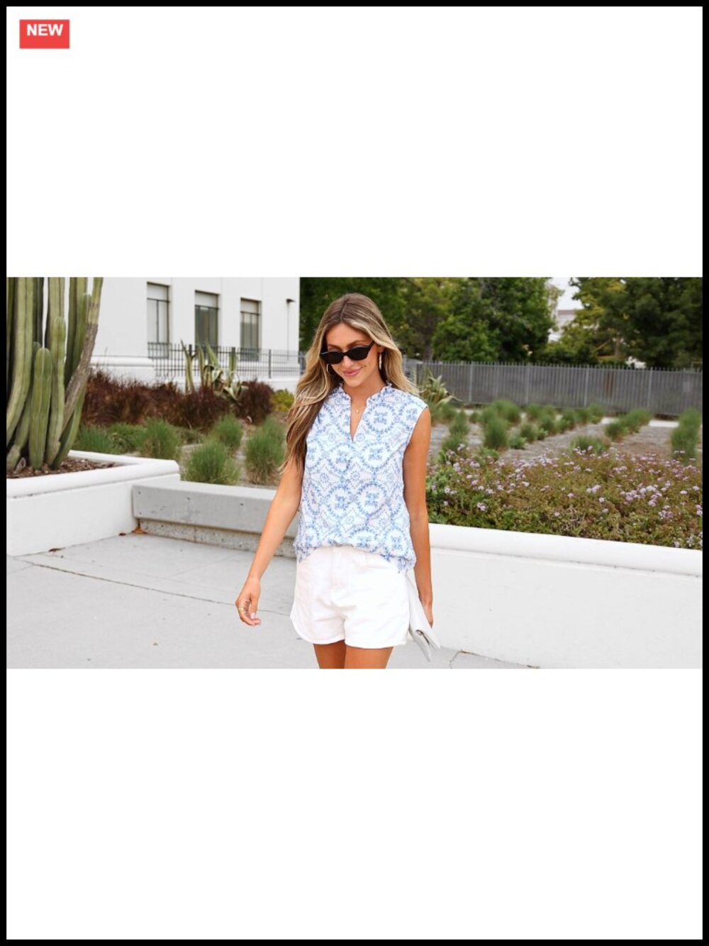 Boho Sleeveless Button Down Shirt, 100% Cotton Eyelet Embroidered Blouse, - Picture 6 of 6